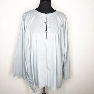 Eskandar blue gray button front slit sleeve popover top size 2 or US 14-16